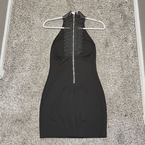 Black Lace Halter Mini Dress Size Small Fairy Grunge Gothic Bodycon Witchy Party - Picture 5 of 11